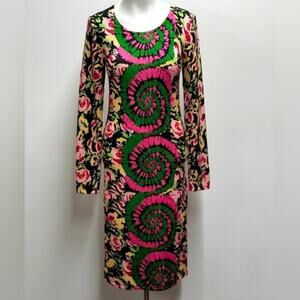 Beayukmui Merino Wool Printed Midi Dress Women's Size Medium